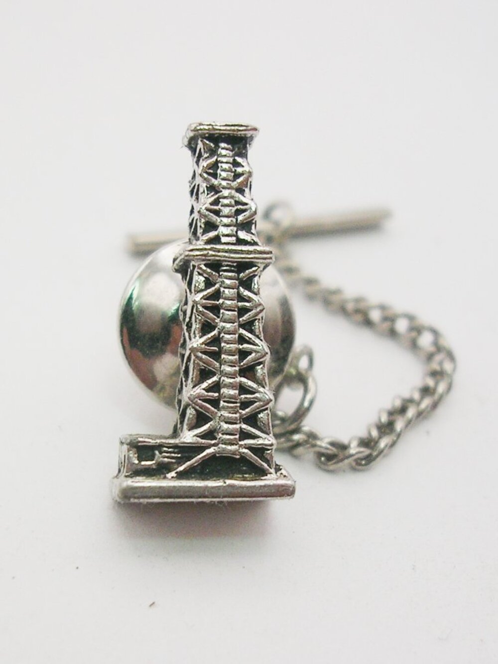 Oil Rig Tie Pin Tack with Chain vintage classic Men's Formal Accessory
